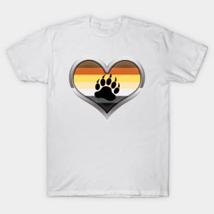 Large Gay Bear Pride Flag Colored Heart with Chrome Frame T-Shirt